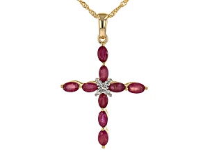 Red Mahaleo(R) Ruby 18K Yellow Gold Over Sterling Silver Cross Pendant With Chain 2.59ctw