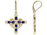 Blue Lab Created Sapphire 18K Yellow Gold Over Silver Cross Earrings 2.13ctw