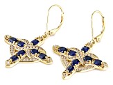 Blue Lab Created Sapphire 18K Yellow Gold Over Silver Cross Earrings 2.13ctw