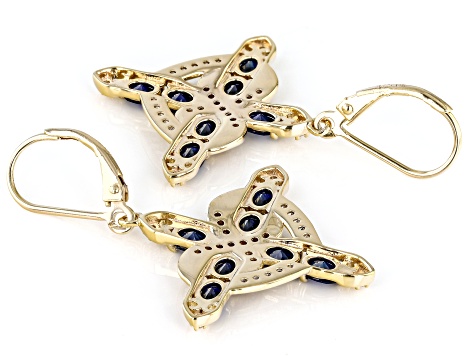 Blue Lab Created Sapphire 18K Yellow Gold Over Silver Cross Earrings 2.13ctw