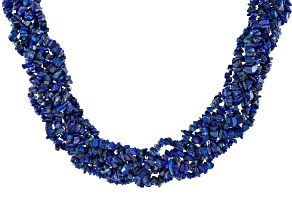 Braided Lapis Lazuli Rhodium Over Sterling Silver Beaded Necklace