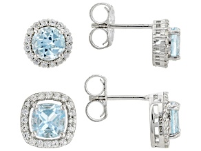Sky Blue Topaz And White Zircon Rhodium Over Sterling Silver Earrings Set Of 2 4.83ctw