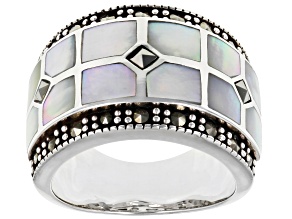 White Mother of Pearl Rhodium Over Sterling Silver Ring