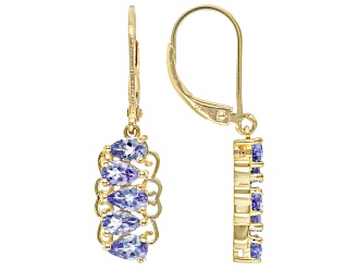 Blue Tanzanite 18k Yellow Gold Over Sterling Silver Dangle Earrings 1.96ctw