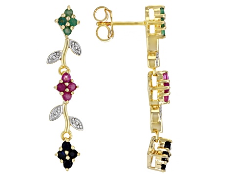 Multi-Color Mutli-Gemstone 18k Yellow Gold Over Sterling Silver Floral Earrings 1.04ctw