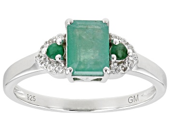 Picture of Green Zambian Emerald Rhodium Over Sterling Silver Ring 0.85ctw