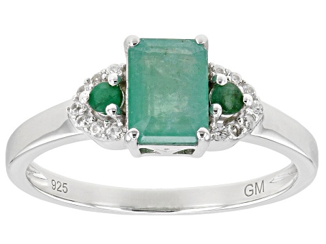 Green Zambian Emerald Rhodium Over Sterling Silver Ring 0.85ctw 