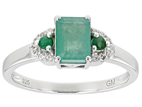 Green Zambian Emerald Rhodium Over Sterling Silver Ring 0.85ctw