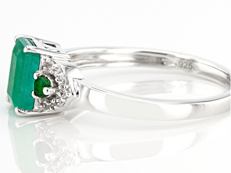 Green Zambian Emerald Rhodium Over Sterling Silver Ring 0.85ctw