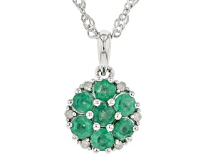 Green Zambian Emerald Rhodium Over Sterling Silver Pendant With Chain 0.70ctw