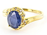 Blue Sapphire 18K Yellow Gold Over Sterling Silver Ring 2.05ctw