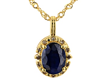 Picture of Blue Sapphire 18K Yellow Gold Over Sterling Silver Pendant With Chain 2.06ctw