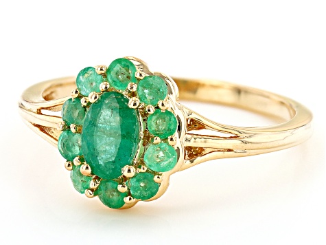 Green Zambian Emerald 18K Yellow Gold Over Sterling Silver Ring 0.75ctw