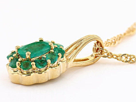 Green Zambian Emerald 18K Yellow Gold Over Sterling Silver Pendant With Chain 0.75ctw