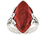 Red Sponge Coral Sterling Silver Ring 22x12mm