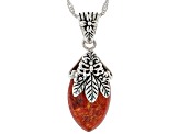 Red Sponge Coral Sterling Silver Pendant With Chain 21x12mm
