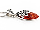 Red Sponge Coral Sterling Silver Pendant With Chain 21x12mm