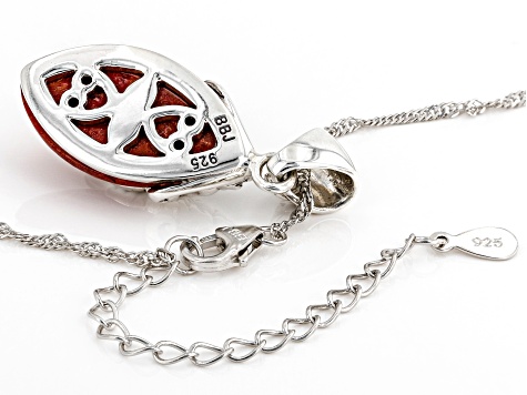 Red Sponge Coral Sterling Silver Pendant With Chain 21x12mm