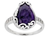 Purple Charoite Rhodium Over Sterling Silver Ring 0.11ctw