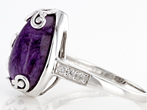 Purple Charoite Rhodium Over Sterling Silver Ring 0.11ctw