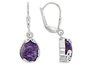 Purple Charoite Rhodium Over Sterling Silver Dangle Earrings 10x8mm