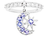 Blue Tanzanite Rhodium Over Silver Moon And Star Charm Ring 1.46ctw