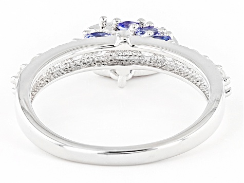 Blue Tanzanite Rhodium Over Silver Moon And Star Charm Ring 1.46ctw