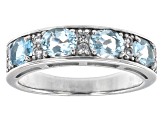 Blue Aquamarine Rhodium Over Sterling Silver Band Ring 1.25ctw