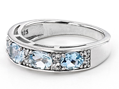 Blue Aquamarine Rhodium Over Sterling Silver Band Ring 1.25ctw