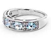 Blue Aquamarine Rhodium Over Sterling Silver Band Ring 1.25ctw