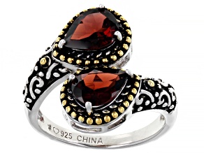 Red Garnet Rhodium Over Sterling Silver Bypass Ring 2.52ctw