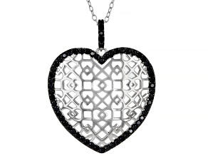 Black Spinel Rhodium Over Sterling Silver Heart Pendant With Chain 0.73ctw