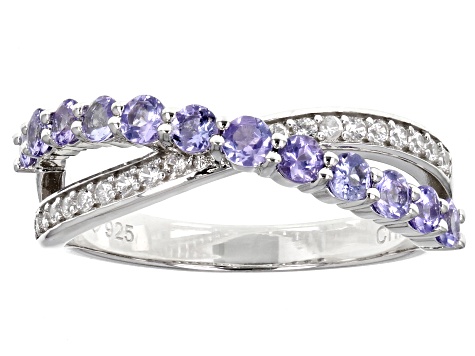 Blue Tanzanite Rhodium Over Sterling Silver Band Ring 0.93ctw