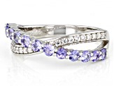 Blue Tanzanite Rhodium Over Sterling Silver Band Ring 0.93ctw