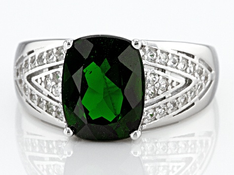 Chrome Diopside Rhodium Over Sterling Silver Ring 2.95ctw