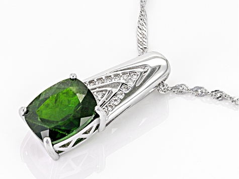 Green Chrome Diopside Rhodium Over Sterling Silver Pendant With Chain 2.83ctw