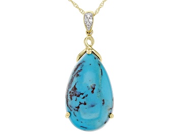 Picture of Blue Kingman Turquoise 10k Yellow Gold Pendant With Chain 0.01ctw