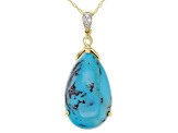 Blue Kingman Turquoise 10k Yellow Gold Pendant With Chain 0.01ctw