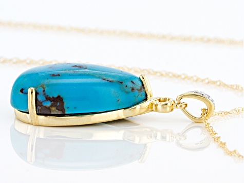 Blue Kingman Turquoise 10k Yellow Gold Pendant With Chain 0.01ctw