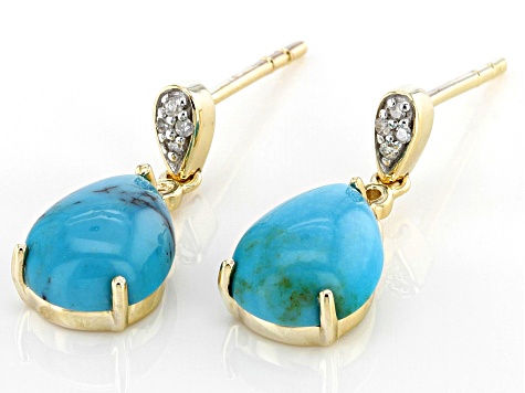 Blue Kingman Turquoise 10k Yellow Gold Earrings 0.03ctw