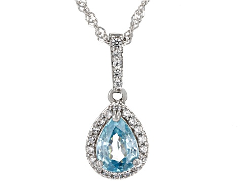 Blue Zircon Platinum Over Sterling Silver Pendant With Chain 1.70ctw