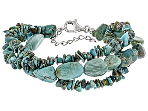Blue Turquoise Rhodium Over Sterling Silver Multi-Strand Bracelet