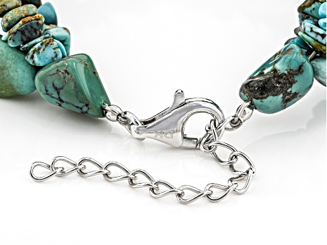 Blue Turquoise Rhodium Over Sterling Silver Multi-Strand Bracelet