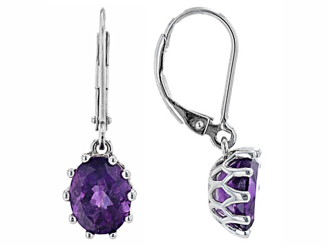Purple Amethyst Rhodium Over Sterling Silver Dangle Earrings 2.89ctw