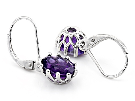 Purple Amethyst Rhodium Over Sterling Silver Dangle Earrings 2.89ctw