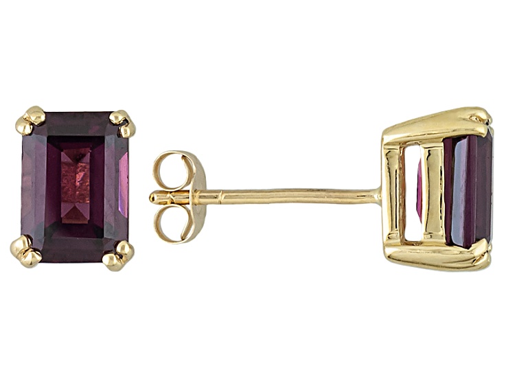 Grape Color Garnet Solitaire 10k Yellow Gold Stud Earrings 2.04ctw