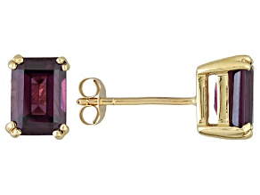 Grape Color Garnet Solitaire 10k Yellow Gold Stud Earrings 2.04ctw