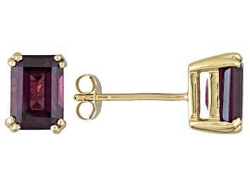 Picture of Grape Color Garnet Solitaire 10k Yellow Gold Stud Earrings 2.04ctw