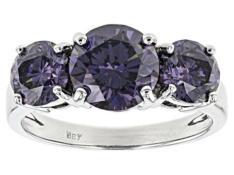 Purple Fabulite Strontium Titanate 10k White Gold 3-Stone Ring 4.70ctw