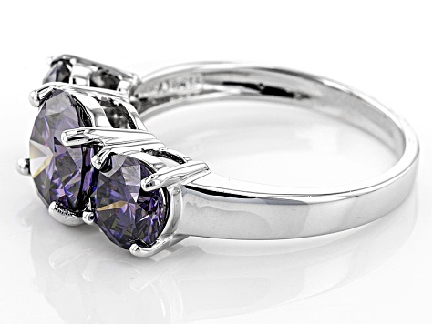 Purple Fabulite Strontium Titanate 10k White Gold 3-Stone Ring 4.70ctw